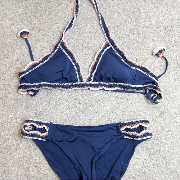 BECCA Other - Becca Crochet Navy Blue Bikini size small